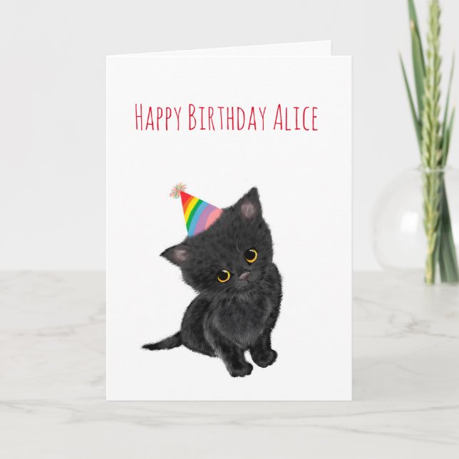Personalized black kitten birthday card (Front)
