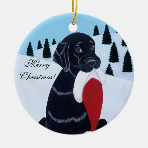 Personalized Black Lab Christmas Santa Hat Ceramic Ornament