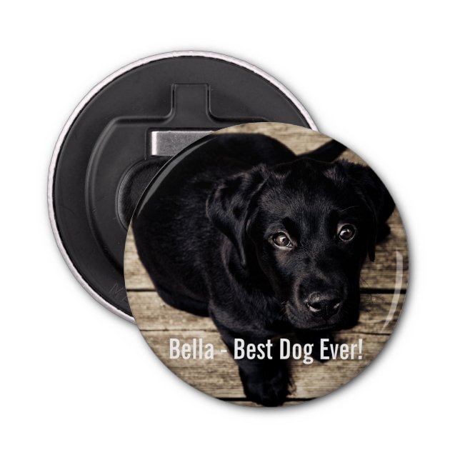 Personalized Black Lab Dog Photo and Dog Name Bottle Opener (Front)
