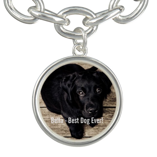 Personalized Black Lab Dog Photo and Dog Name Charm Bracelet (Design)