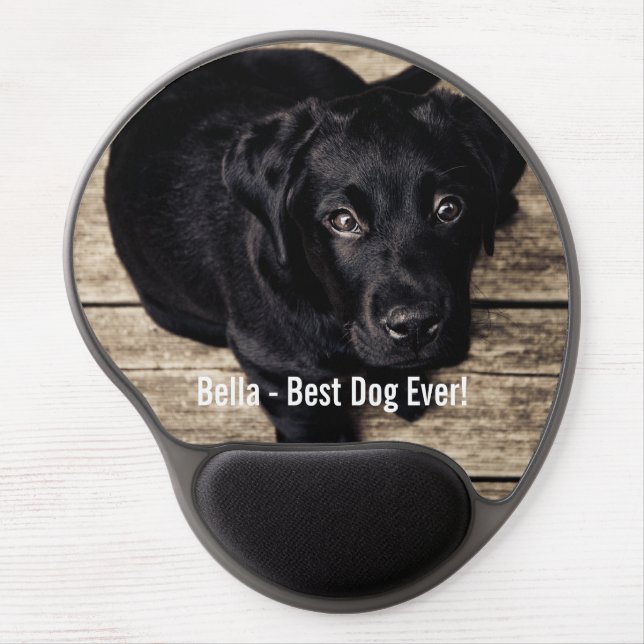 Personalized Black Lab Dog Photo and Dog Name Gel Mouse Pad (Front)