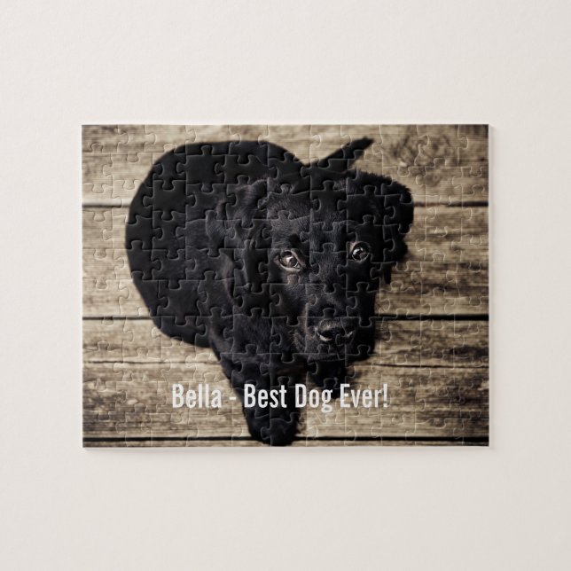 Personalized Black Lab Dog Photo and Dog Name Jigsaw Puzzle (Horizontal)