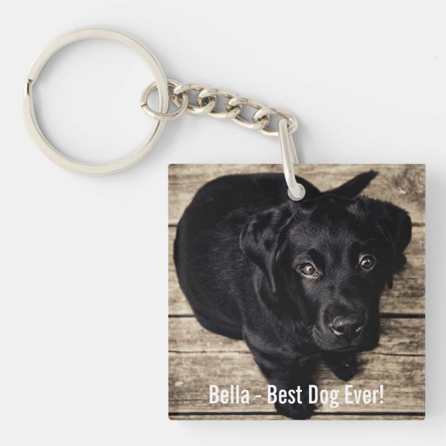 Personalized Black Lab Dog Photo and Dog Name Keychain (Front)