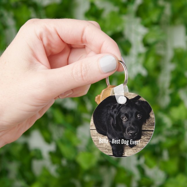 Personalized Black Lab Dog Photo and Dog Name Keychain (Hand)