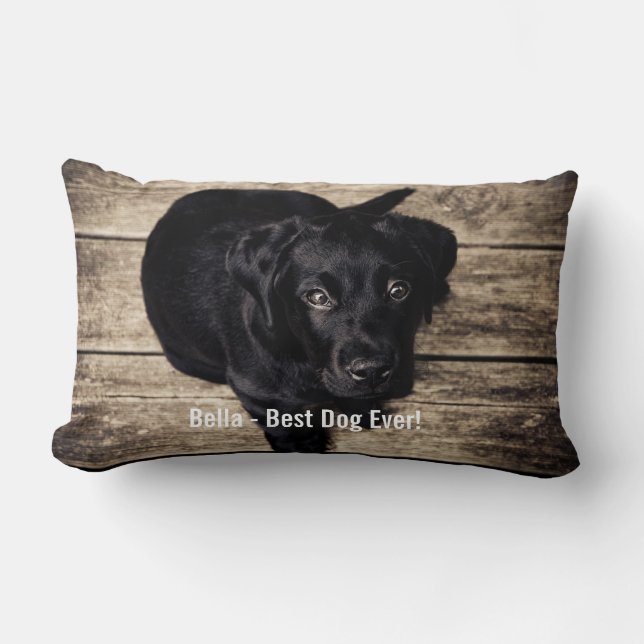 Personalized Black Lab Dog Photo and Dog Name Lumbar Pillow (Front)