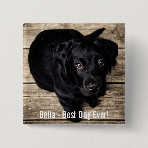 Personalized Black Lab Dog Photo and Dog Name Pinback Button
