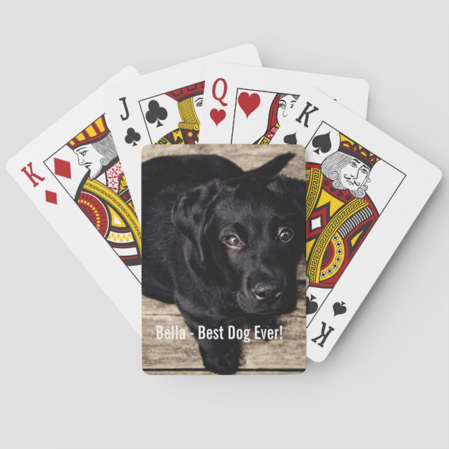 Personalized Black Lab Dog Photo and Dog Name Poker Cards (Back)