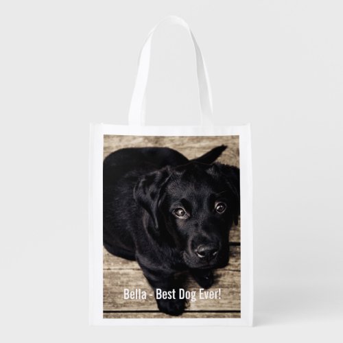 Personalized Black Lab Dog Photo and Dog Name Reusable Grocery Bag