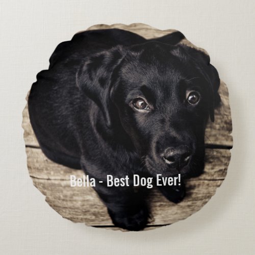 Personalized Black Lab Dog Photo and Dog Name Round Pillow