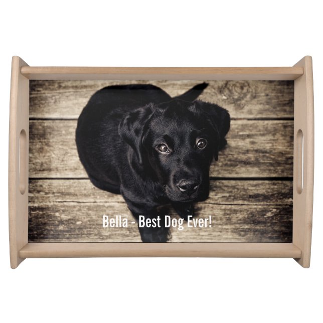 Personalized Black Lab Dog Photo and Dog Name Serving Tray (Front)