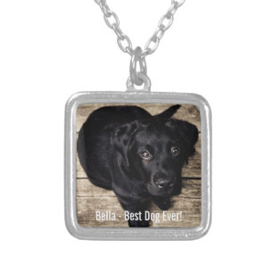 Personalized Black Lab Dog Photo and Dog Name Silver Plated Necklace