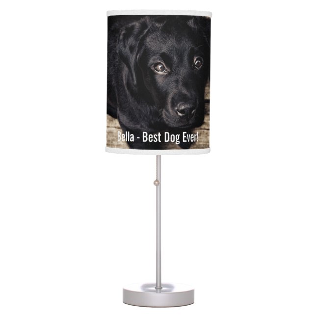 Personalized Black Lab Dog Photo and Dog Name Table Lamp (Front)