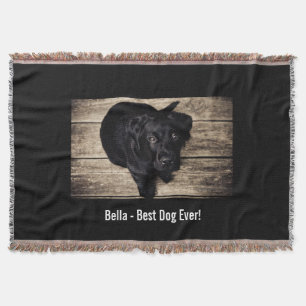Personalized Black Lab Dog Photo and Dog Name Throw Blanket