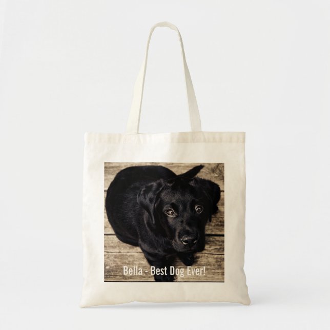 Personalized Black Lab Dog Photo and Dog Name Tote Bag (Front)