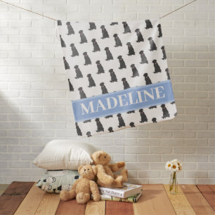 Personalized Black Lab Labrador Blue & White Baby Blanket