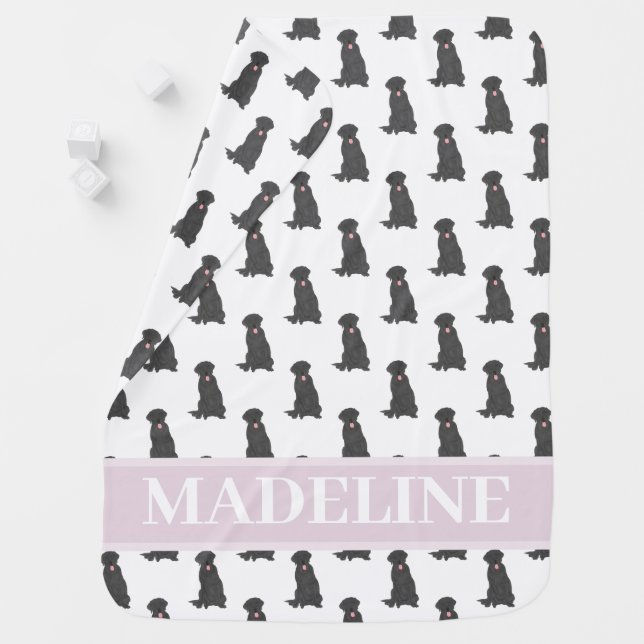 Personalized Black Lab Labrador Pink & White Baby Blanket (In Situ)