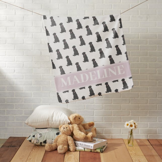 Personalized Black Lab Labrador Pink & White Baby Blanket (In Situ)