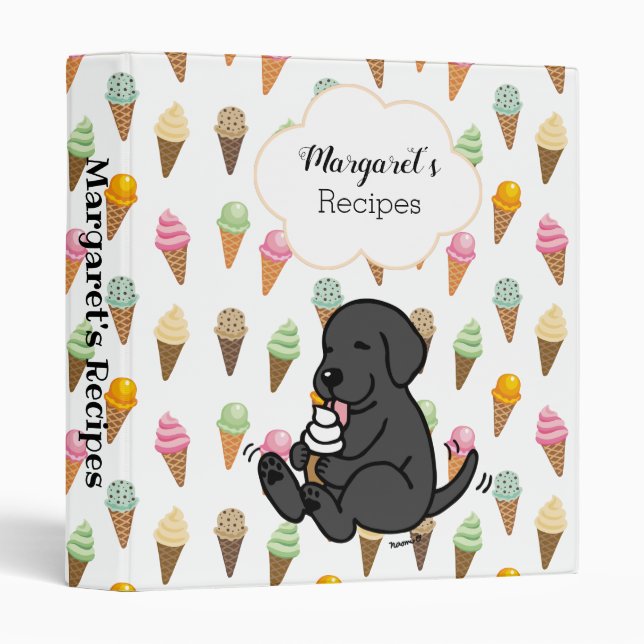 Personalized Black Lab Licking Ice Cream 3 Ring Binder (Front/Spine)