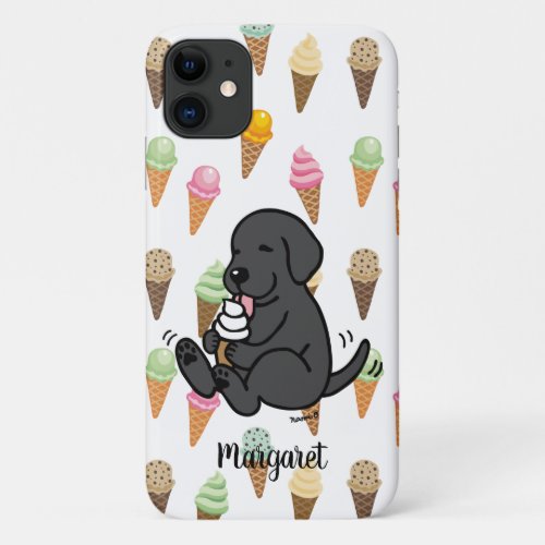 Personalized Black Lab Licking Ice Cream Cartoon  iPhone 11 Case