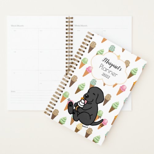 Personalized Black Lab Licking Ice Cream Planner