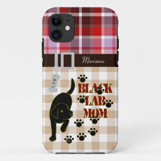 Personalized Black Lab Mom Plaid & Gingham iPhone 11 Case