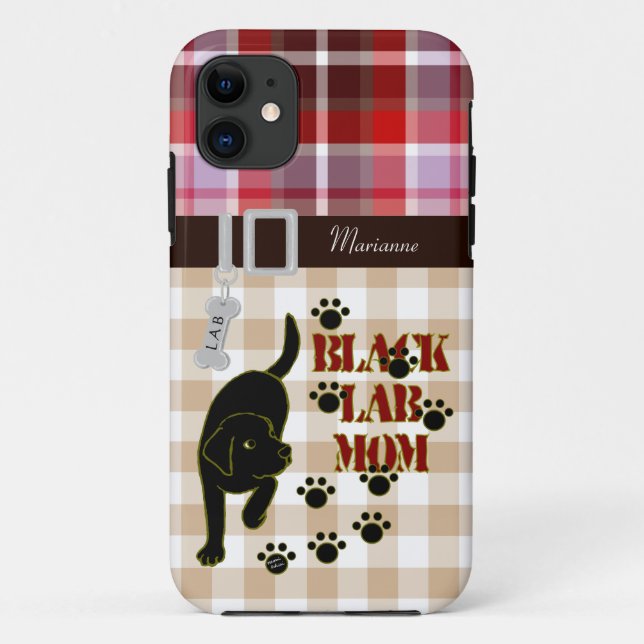 Personalized Black Lab Mom Plaid & Gingham Case-Mate iPhone Case (Back)