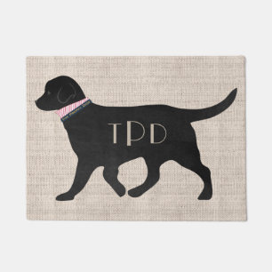Personalized Black Lab Preppy Monogrammed Tan Jute Doormat