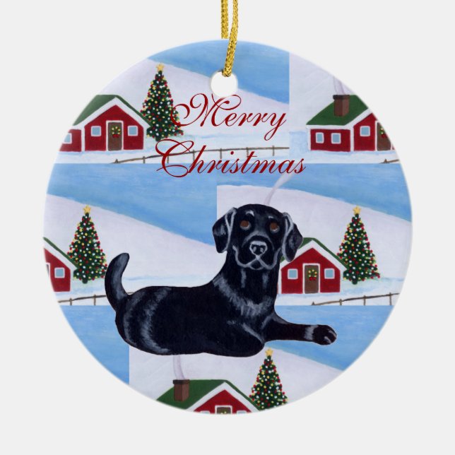 Personalized Black Lab Puppy Christmas Ceramic Ornament (Front)