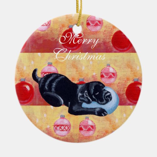 Personalized Black Lab Puppy Christmas Ceramic Ornament