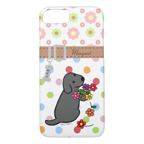 Personalized Black Lab Puppy Flowers Cartoon iPhone 87 Case