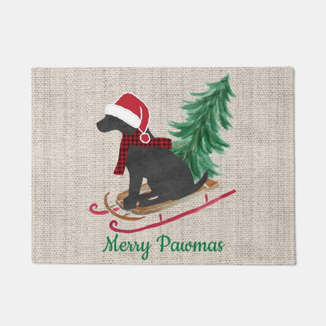 Personalized Black Lab Xmas Sled Doormat (Front)