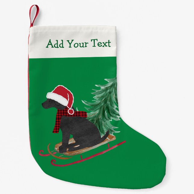 Personalized Black Lab Xmas Sled Small Christmas Stocking (Front)