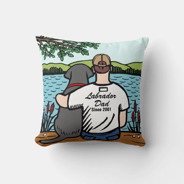 Personalized Black Labrador and Dad 2 Throw Pillow (Front)