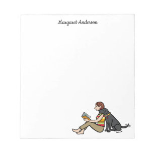 Personalized Black Labrador and Mom Reading Notepad