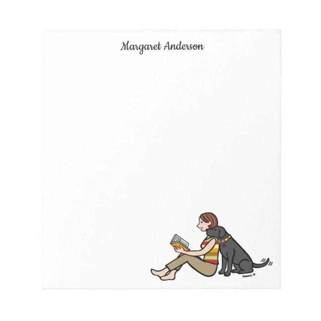 Personalized Black Labrador and Mom Reading Notepad (Front)