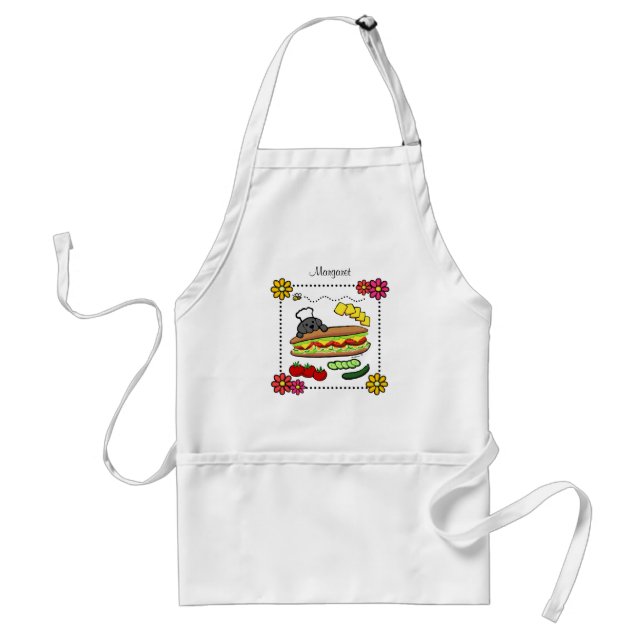 Personalized Black Labrador Bakery Cartoon Adult Apron (Front)