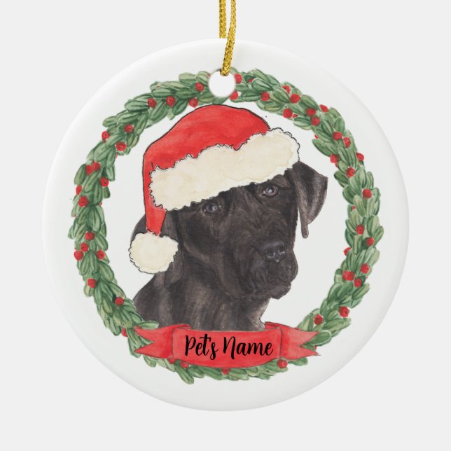 Personalized Black Labrador Christmas Ceramic Ornament (Front)