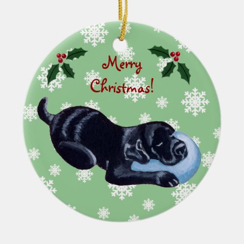 Personalized Black Labrador Christmas Ceramic Ornament