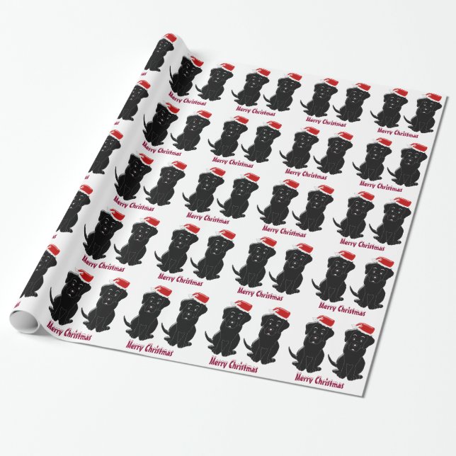 Personalized Black Labrador Christmas Wrapping Paper (Unrolled)