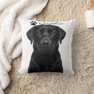 Personalized Black Labrador Dog Photo Throw Pillow