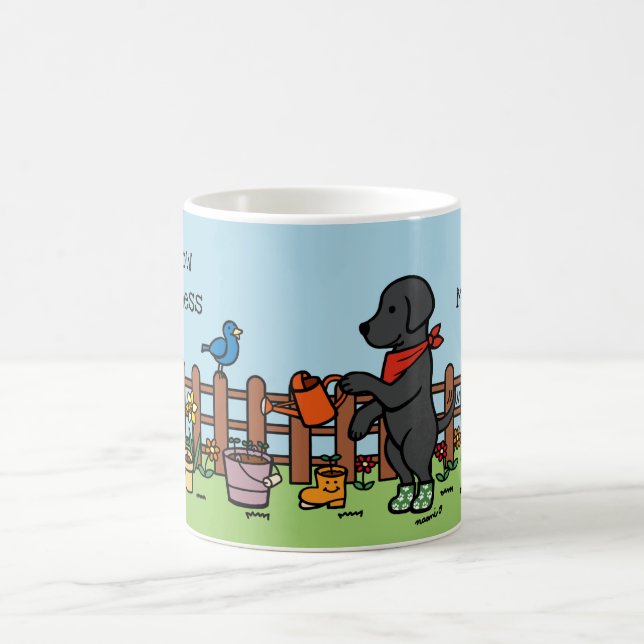 Personalized Black Labrador Happy Gardener Coffee Mug (Center)