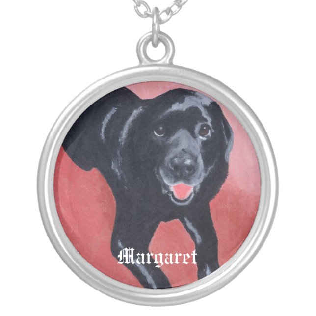 Personalized Black Labrador Smiling Silver Plated Necklace (Front)