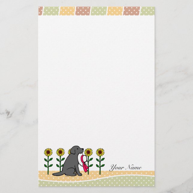 Personalized Black Labrador with Sunflowers Stationery (Front)