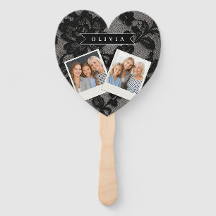 Personalized Black Lace Floral Elegant Monogram Hand Fan