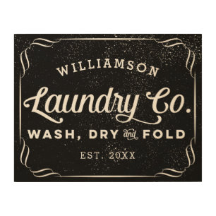 Personalized Black Laundry Co Wash Dry Fold Sign