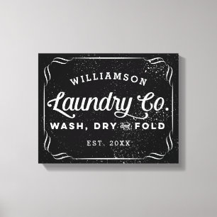 Personalized Black Laundry Co Wash Dry Fold Sign