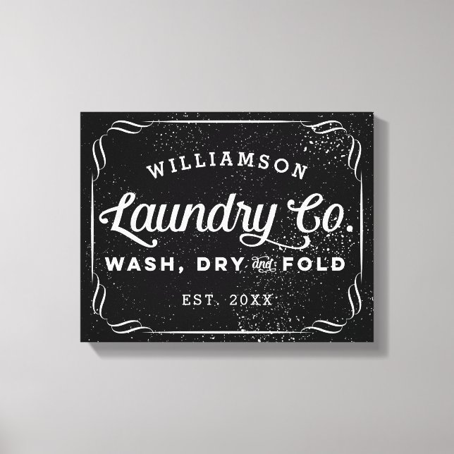 Personalized Black Laundry Co Wash Dry Fold Sign (Front)