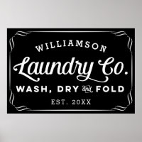Personalized Black Laundry Wash Dry Fold Sign