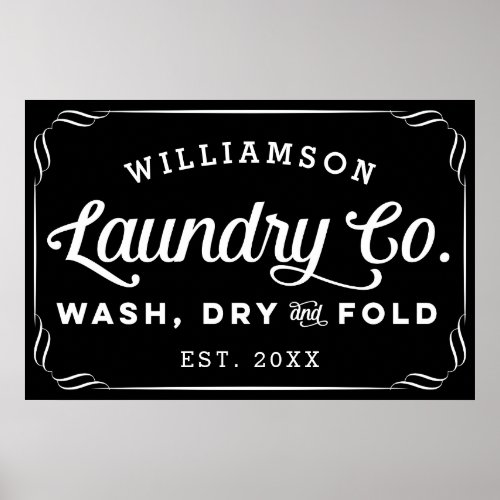 Personalized Black Laundry Wash Dry Fold Sign