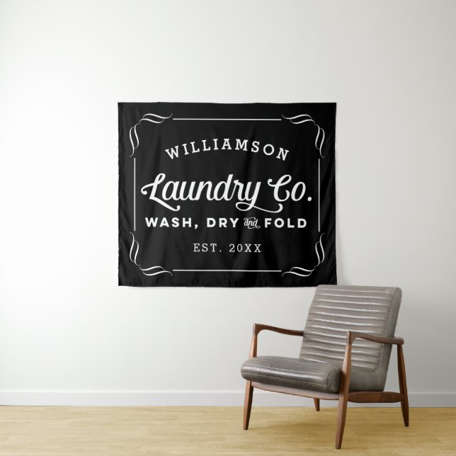 Personalized Black Laundry Wash Dry Fold Tapestry (In Situ (Horizontal))